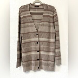 Lafayette 148 New York V-neck Ribbed Button Front Cardigan, Tan Size XL